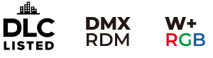DLC Listed, DMX RDM, and W plus RGB icons