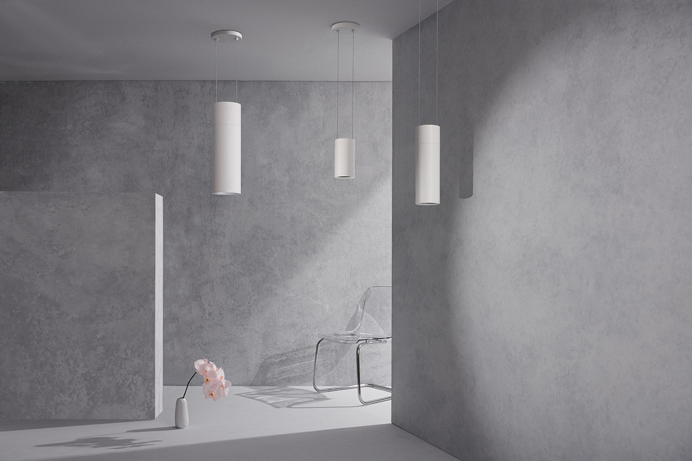 Wide office view of Honeycomb Asset Management with suspended Duo lighting