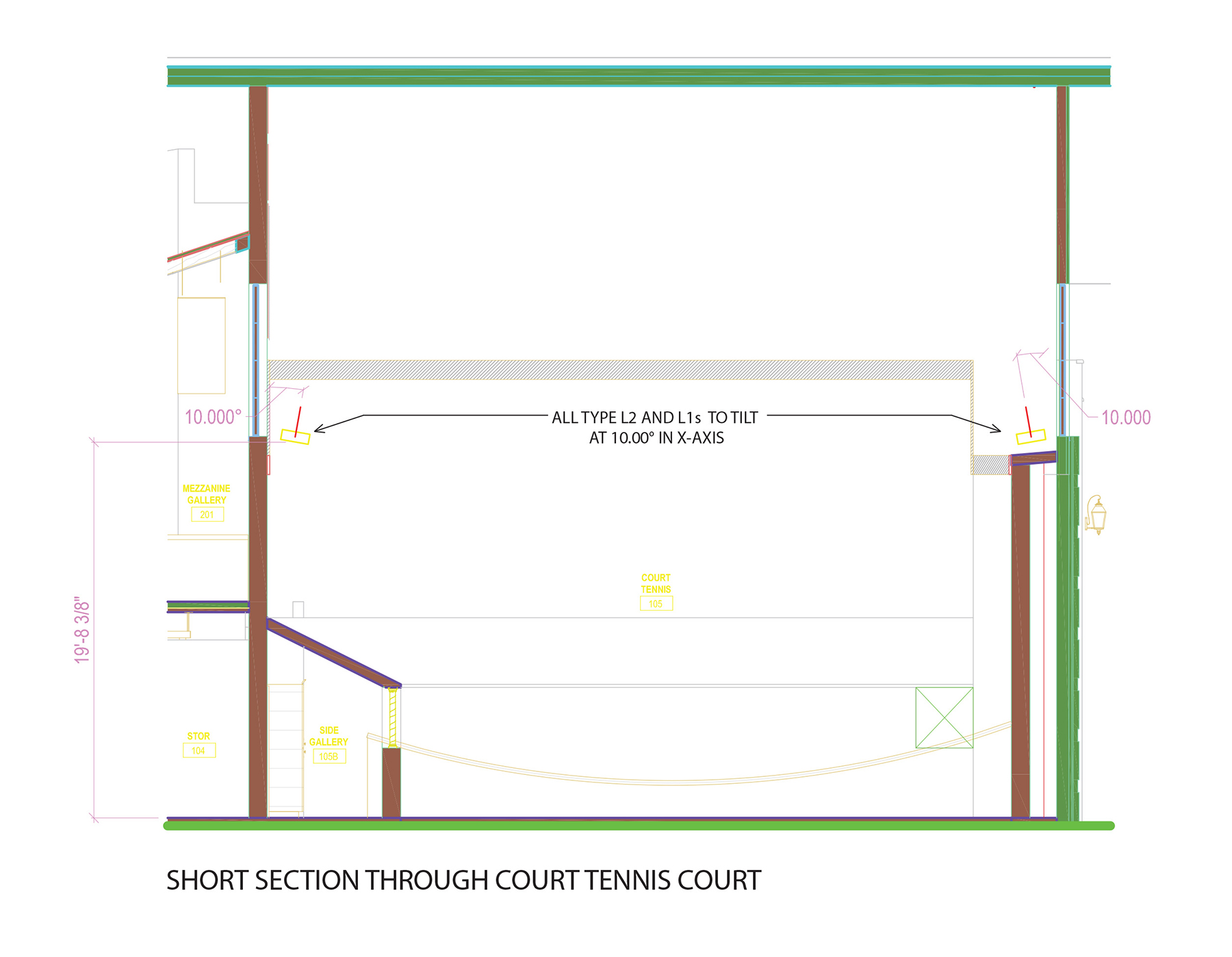Short section through court tennis court