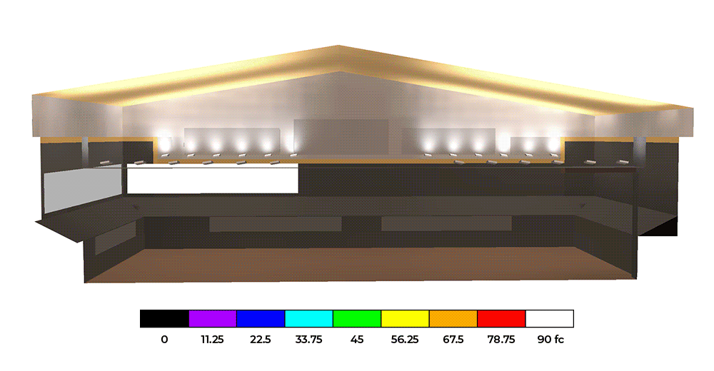 Lighting simulation of Westwood Country Club court tennis court