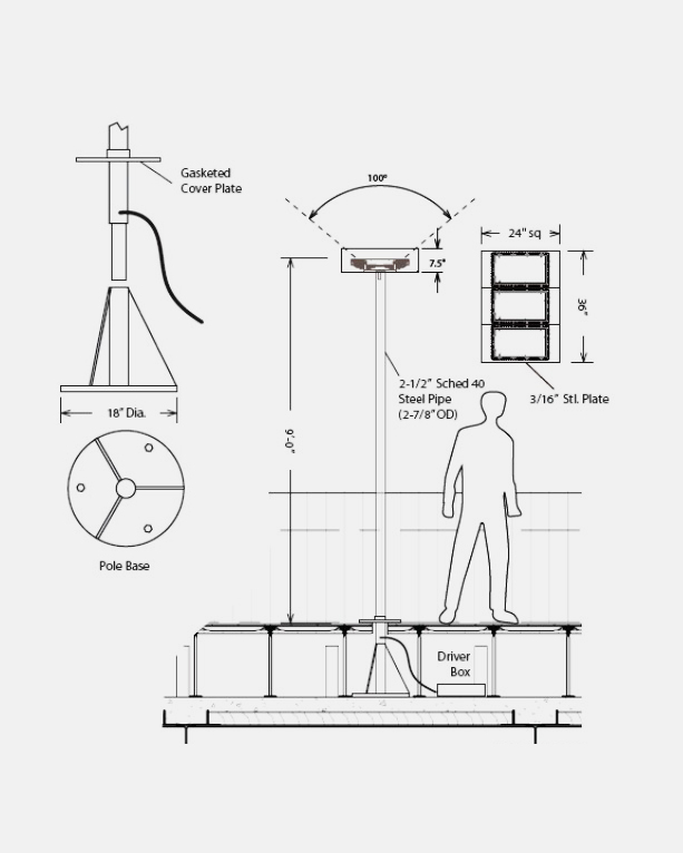 Google Bayview custom pole mount engineering drawing