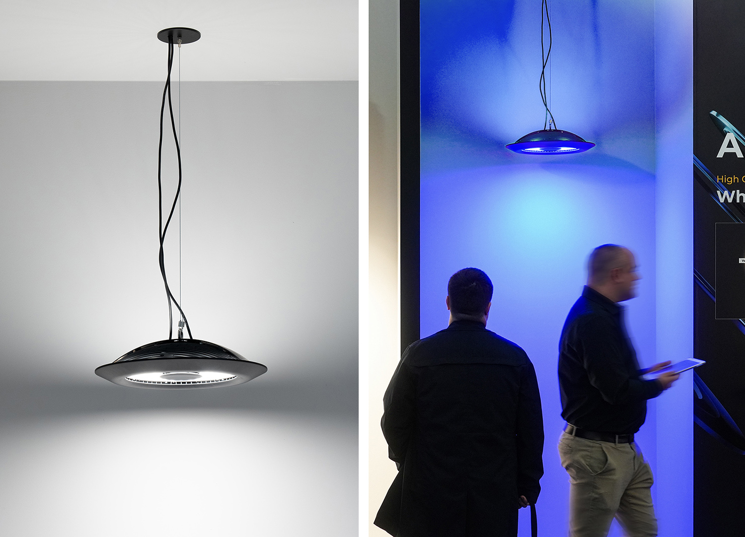 Whiz 2.0 Bi-directional pendant with white and blue lighting effects